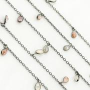 Coated Multi Moonstone Pear Shape Dangle Oxidized Wire Chain